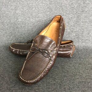 Cole Haan Gunnison Embossed Croc Print Brown Leather Driver Moc Loafers Mens 13
